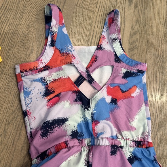 2 Girls's Peek & All In Motion size 8, Yellow Ruffle Floral & Purple Rompers - Picture 7 of 9